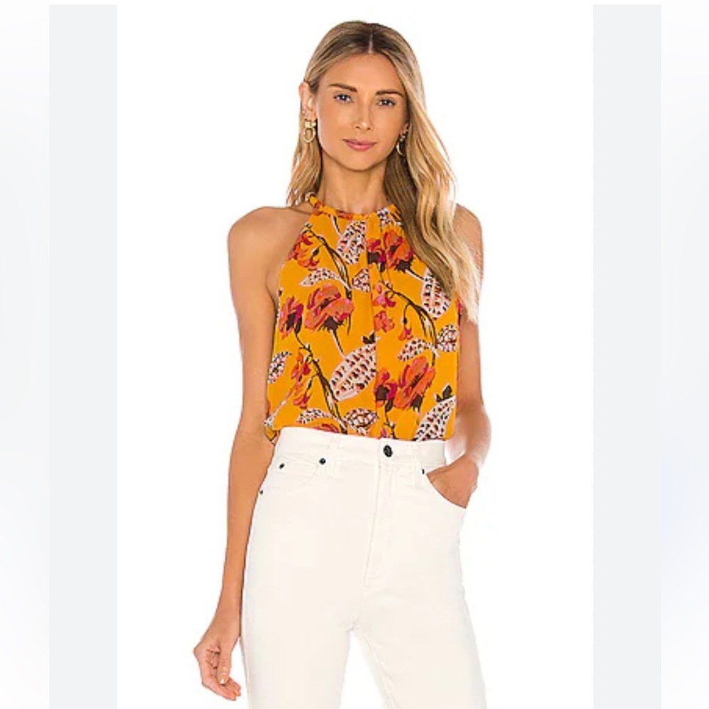 A.L.C. Kinsa Yellow Multi Halter Top Revolve 100% Silk Summer
